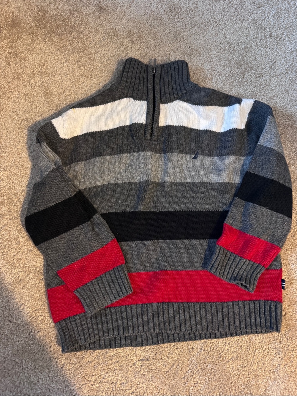 Nautica Boys Striped Half-Zip Sweater - Gray, Black & Red